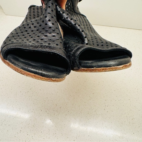 Mimosa Black Genuine Soft Leather Shoes Peep Toe Stacked Heel Sandals Sz 37 - Picture 14 of 15